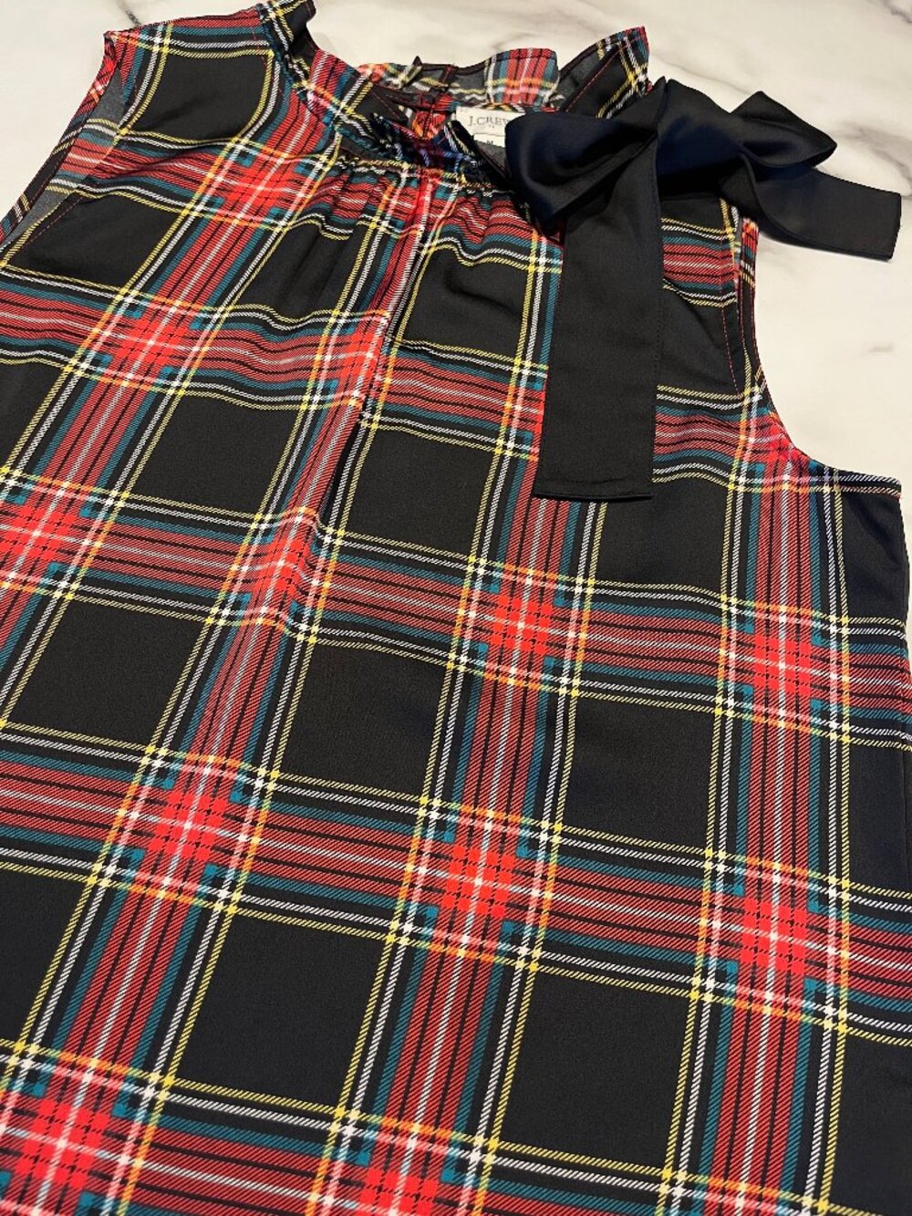 J.Crew Factory Tartan Bow-Neck Top with Ruffles - Medium - Picture 6 of 10
